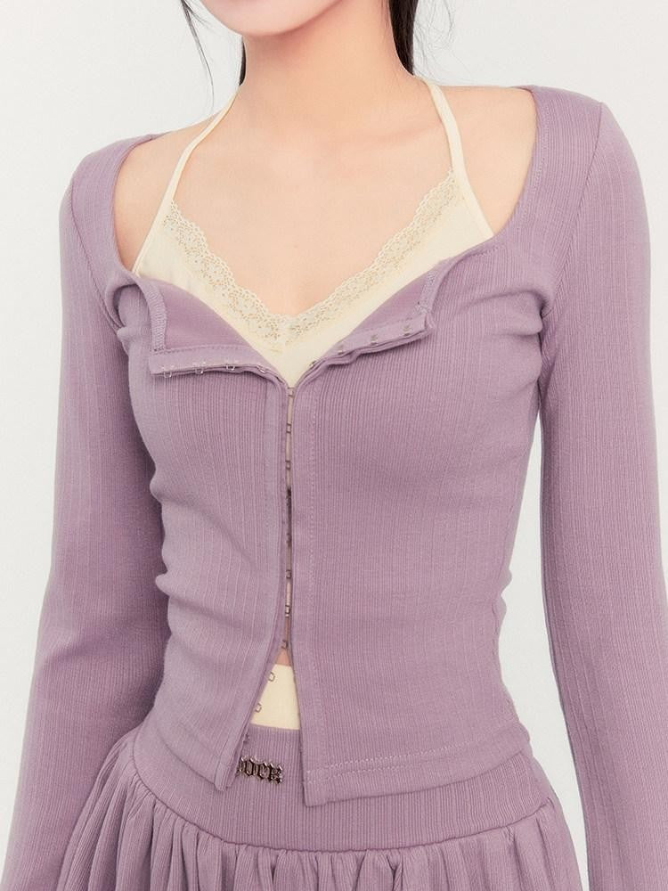 VOCK Lilac Lace Spliced Two Piece Pullover Puff Skirt Women's Matching Skirt Sets
