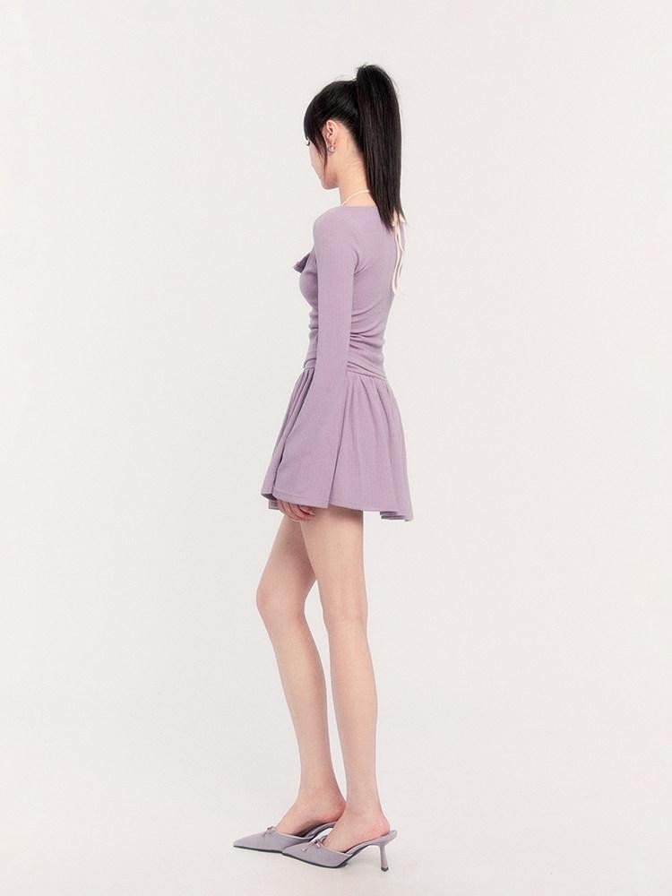 VOCK Lilac Lace Spliced Two Piece Pullover Puff Skirt Women's Matching Skirt Sets
