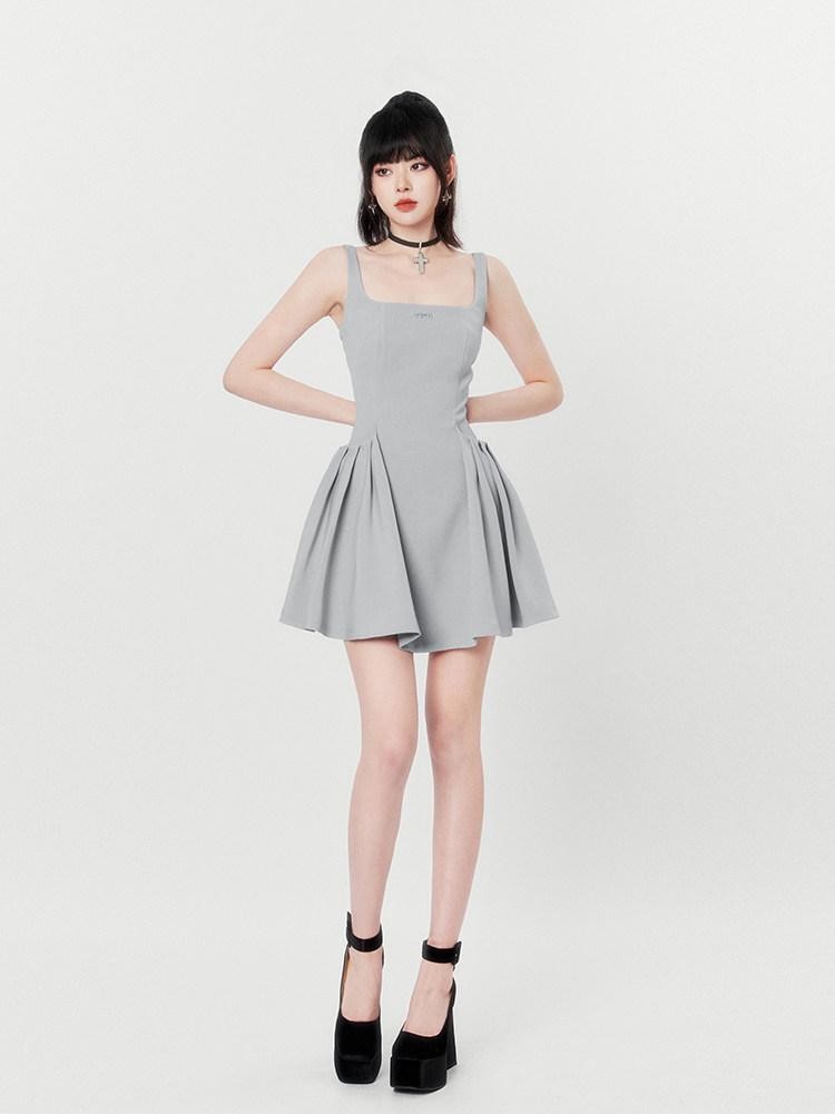 VOCK Little Black Square Neck Backless High Waist Women's Polyester Slip Mini Dresses