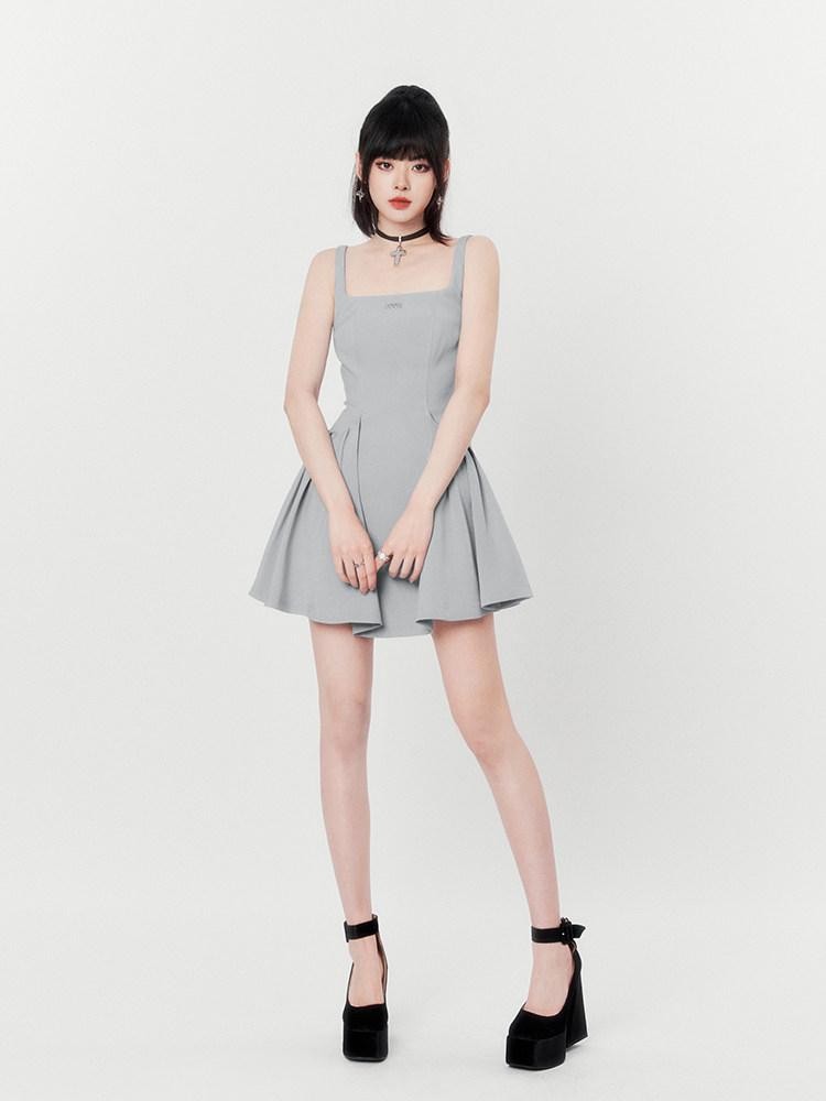 VOCK Little Black Square Neck Backless High Waist Women's Polyester Slip Mini Dresses