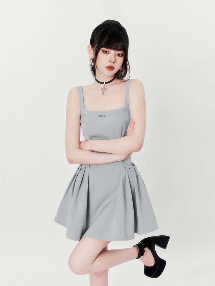 VOCK Little Black Square Neck Backless High Waist Women's Polyester Slip Mini Dresses