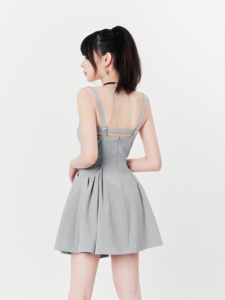 VOCK Little Black Square Neck Backless High Waist Women's Polyester Slip Mini Dresses