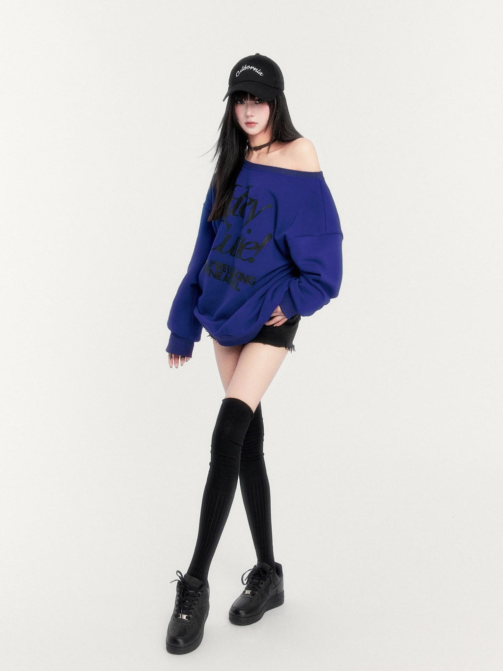 VOCK Loose Fleece Printed Off Shoulder Women's Polyester Cotton Long Sleeve T-shirts