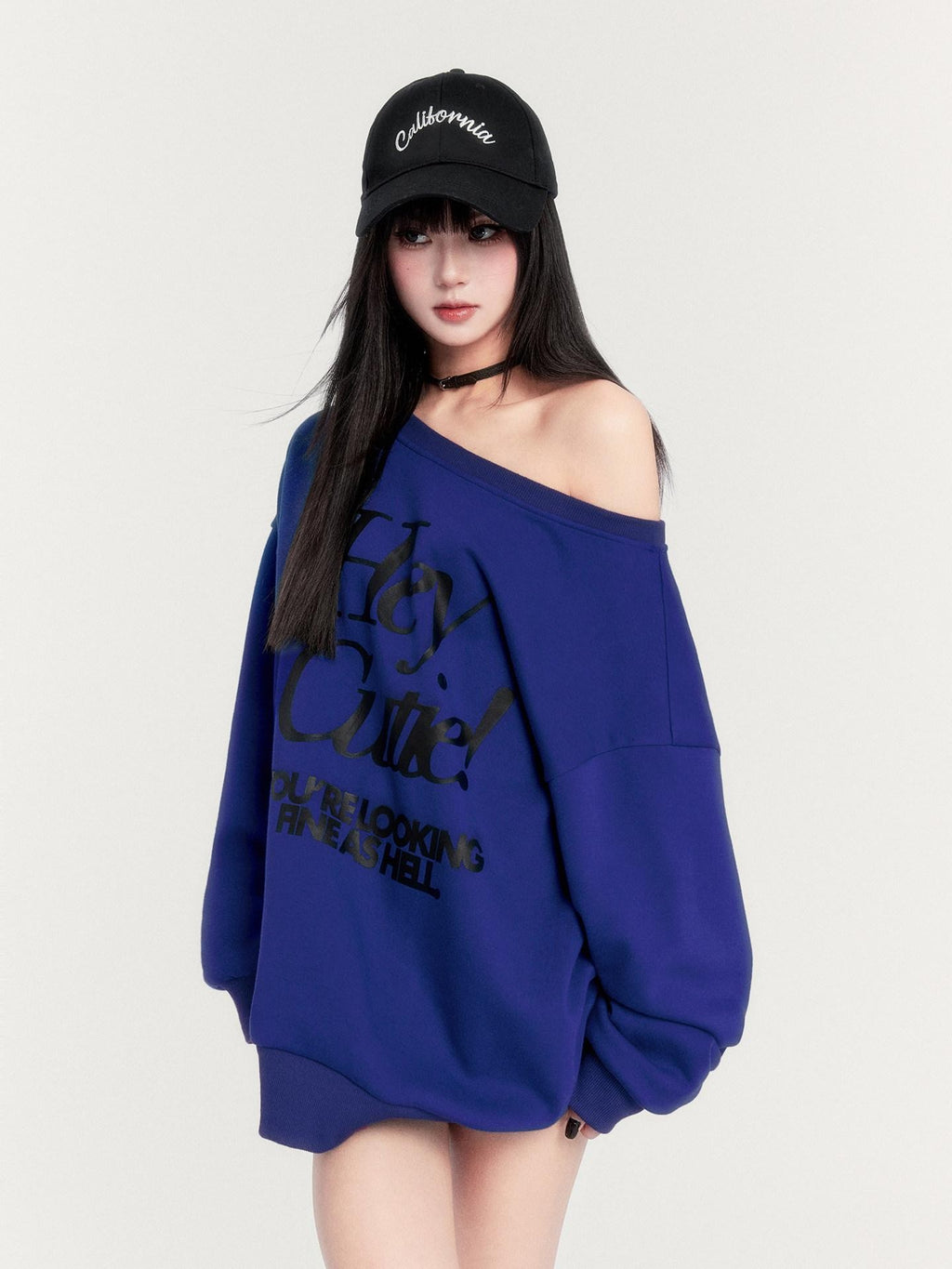 VOCK Loose Fleece Printed Off Shoulder Women's Polyester Cotton Long Sleeve T-shirts