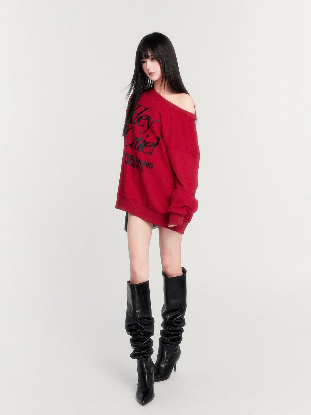 VOCK Loose Fleece Printed Off Shoulder Women's Polyester Cotton Long Sleeve T-shirts