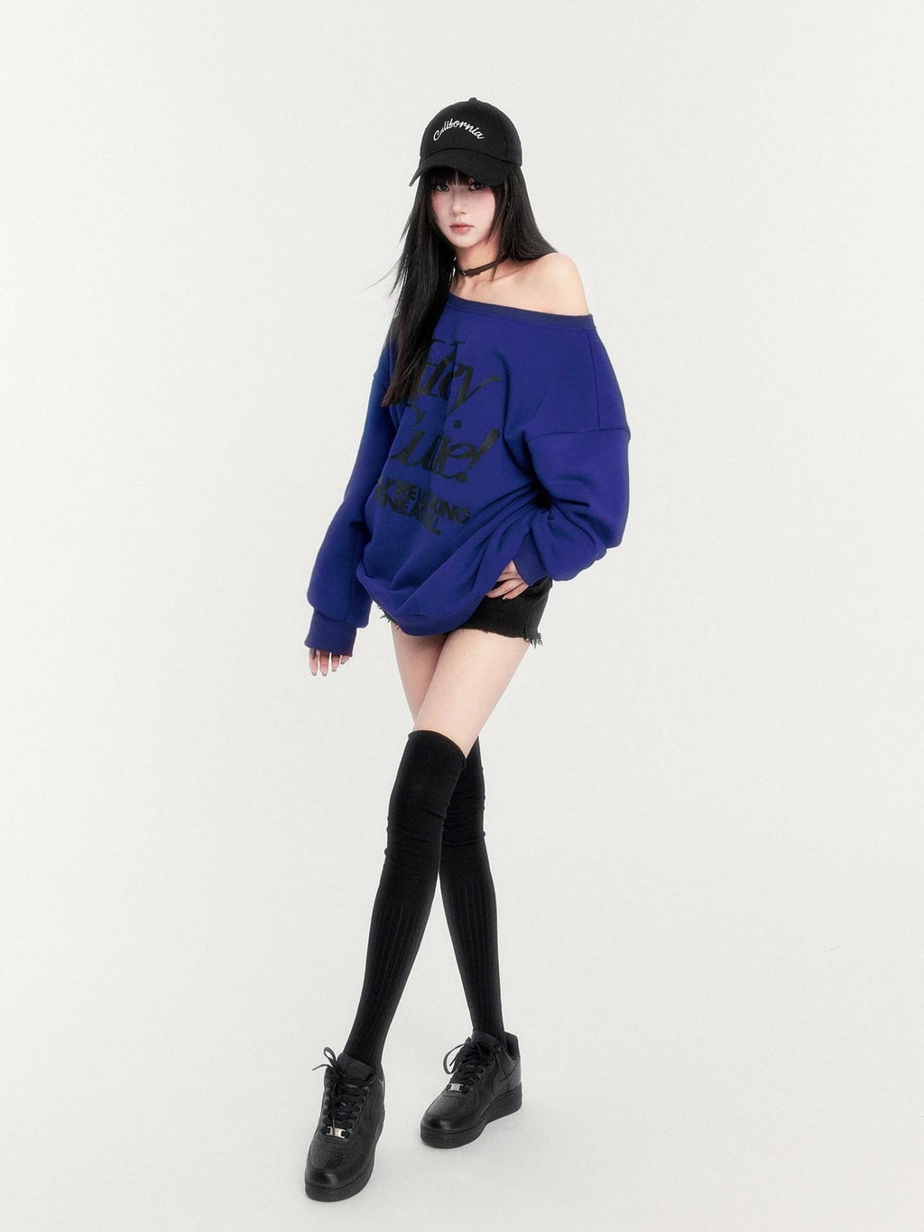 VOCK Loose Fleece Printed Off Shoulder Women's Polyester Cotton Long Sleeve T-shirts