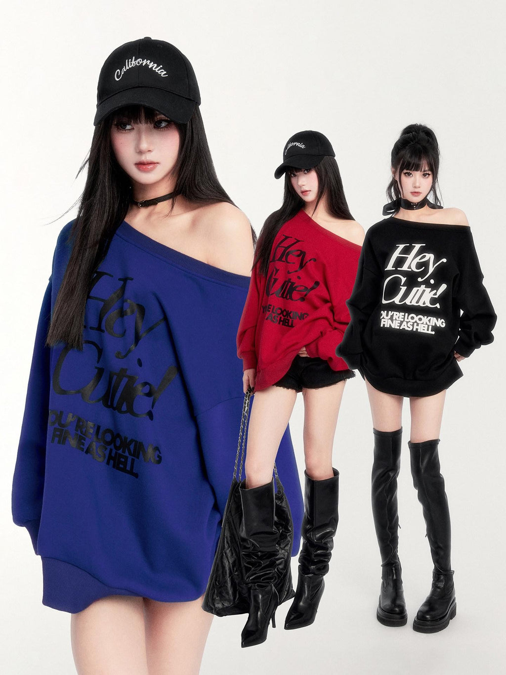 VOCK Loose Fleece Printed Off Shoulder Women's Polyester Cotton Long Sleeve T-shirts