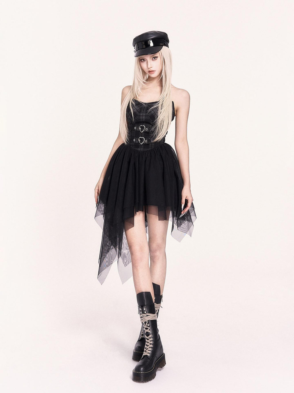 VOCK Mesh Tulle Asymmetrical Puff Two Piece Strapless Women's Slip Mini Dresses