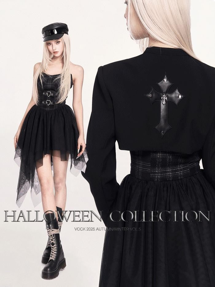 VOCK Mesh Tulle Asymmetrical Puff Two Piece Strapless Women's Slip Mini Dresses