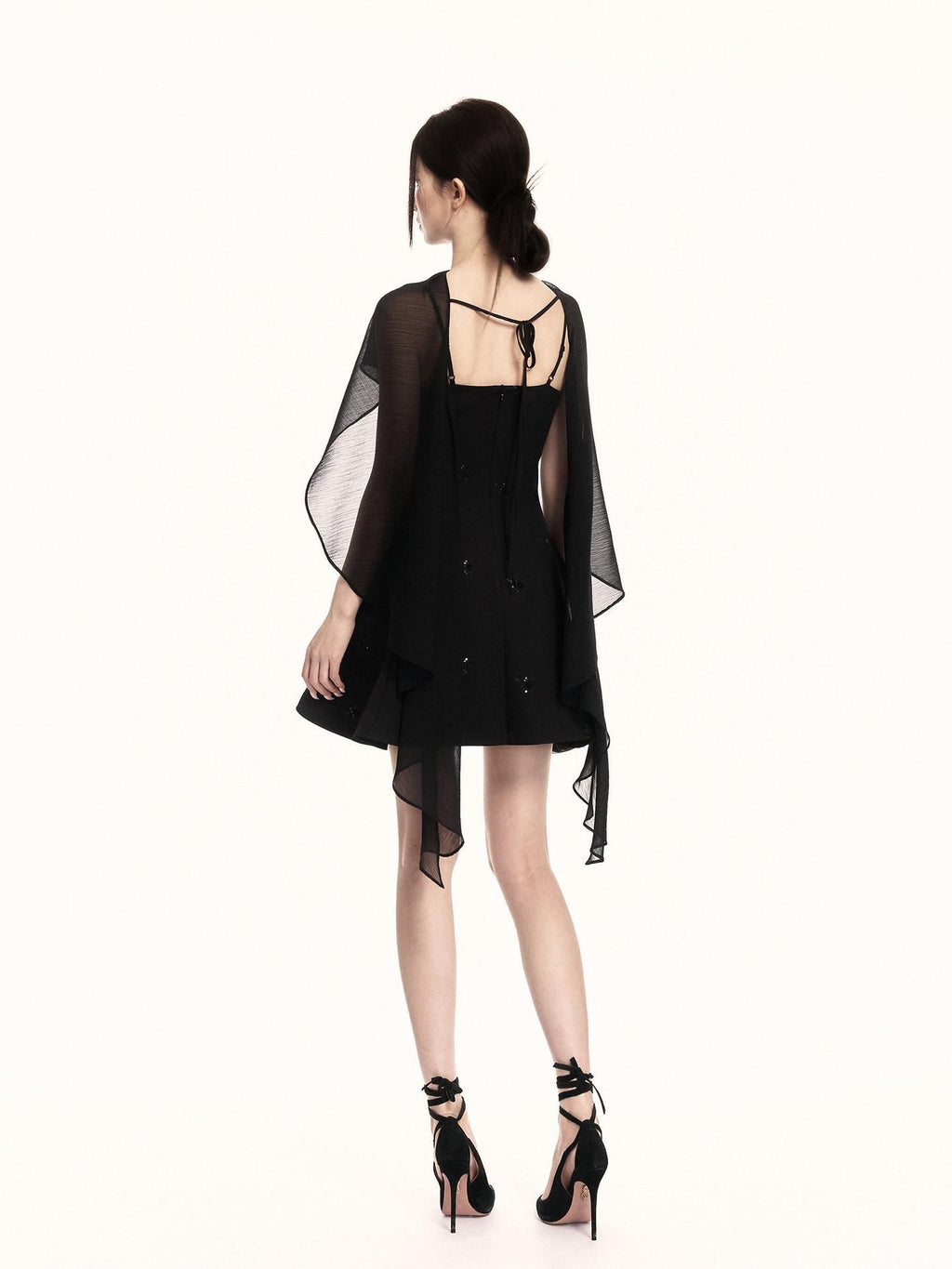 VOCK Midnight Floral Sequin Embroidered Irregular Cape Set Women's Slip Mini Dresses