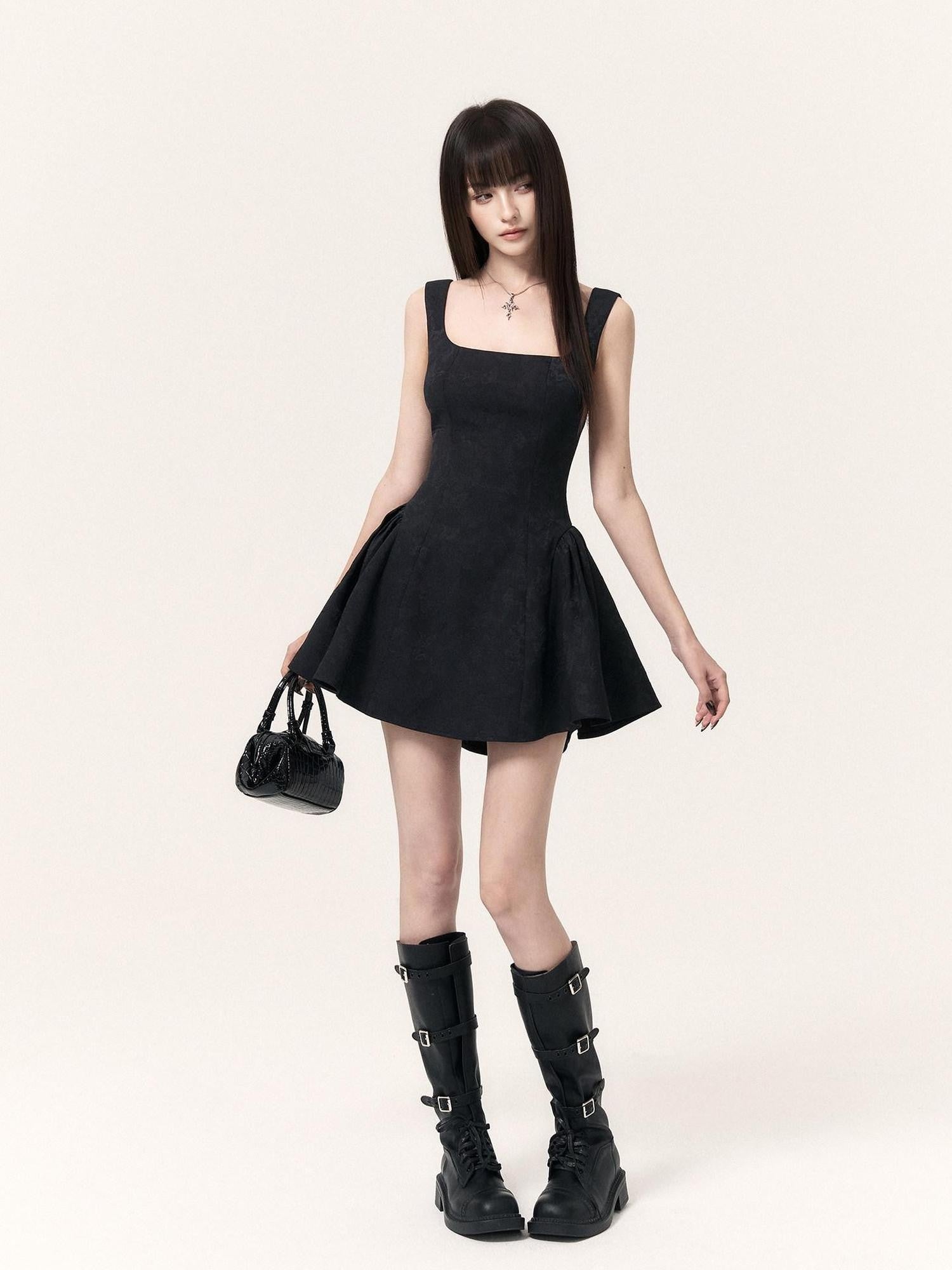 VOCK Mist Butterfly Jacquard Square Neck Women's Polyester Corset Mini Dresses