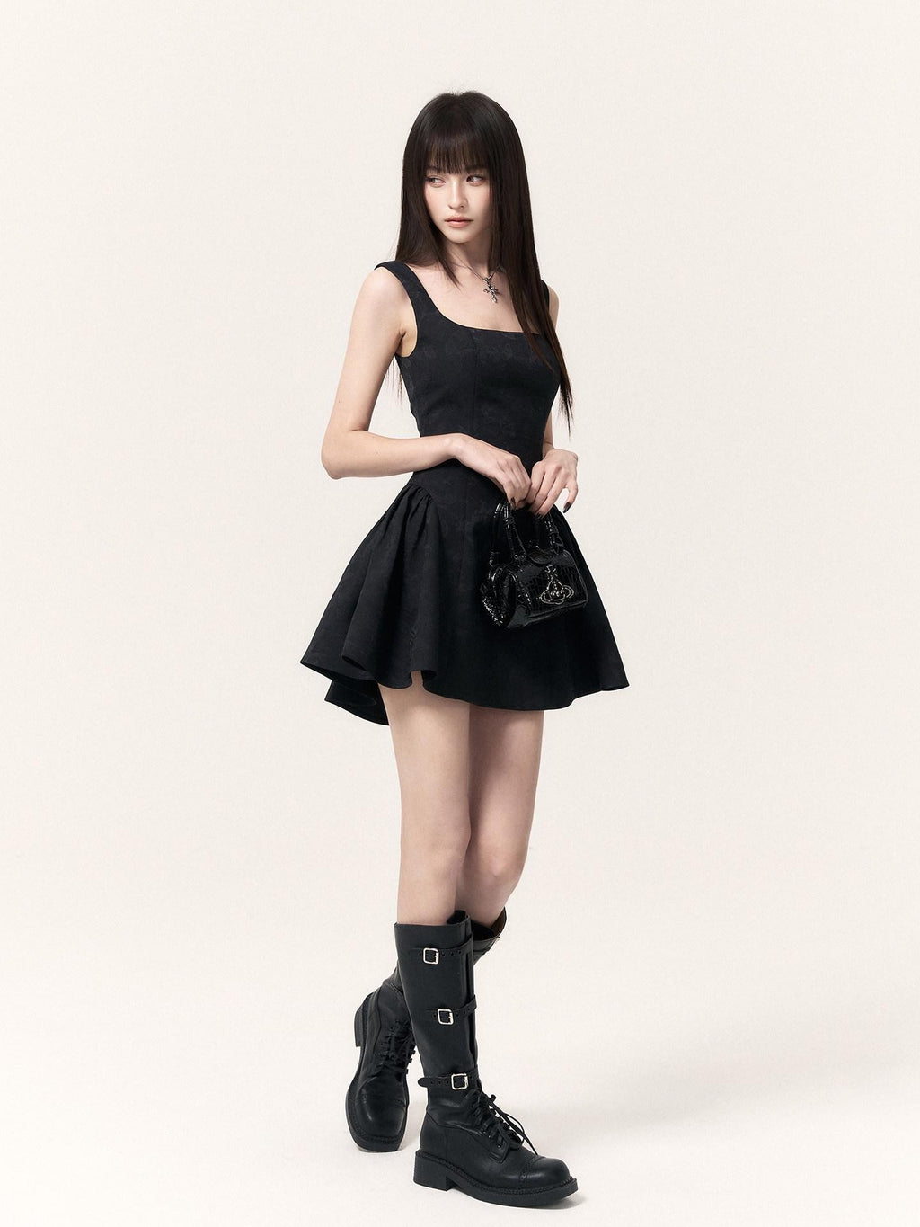 VOCK Mist Butterfly Jacquard Square Neck Women's Polyester Corset Mini Dresses