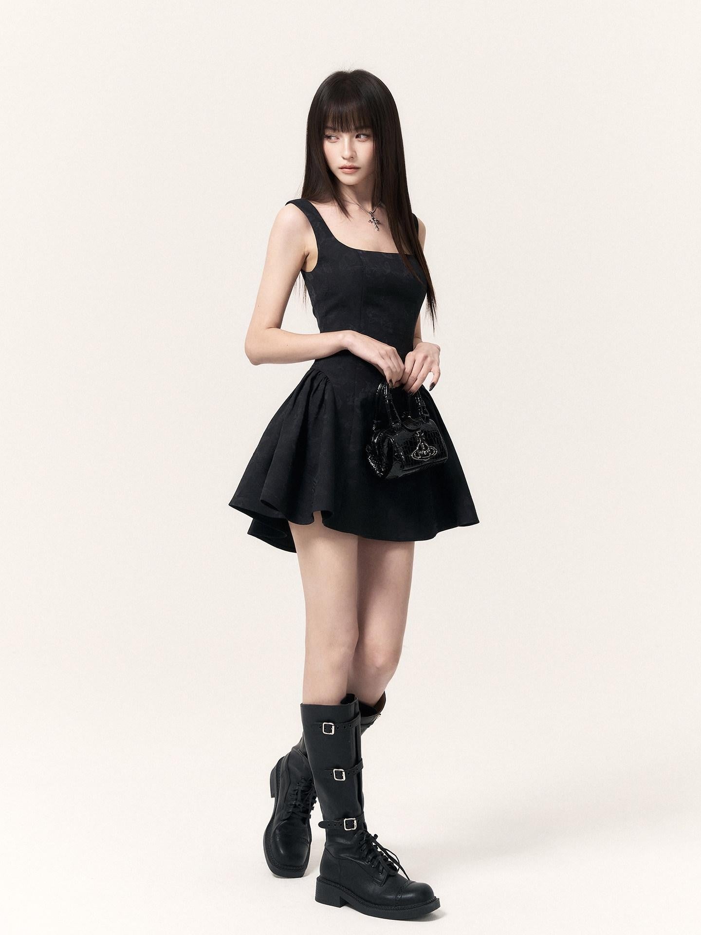 VOCK Mist Butterfly Jacquard Square Neck Women's Polyester Corset Mini Dresses