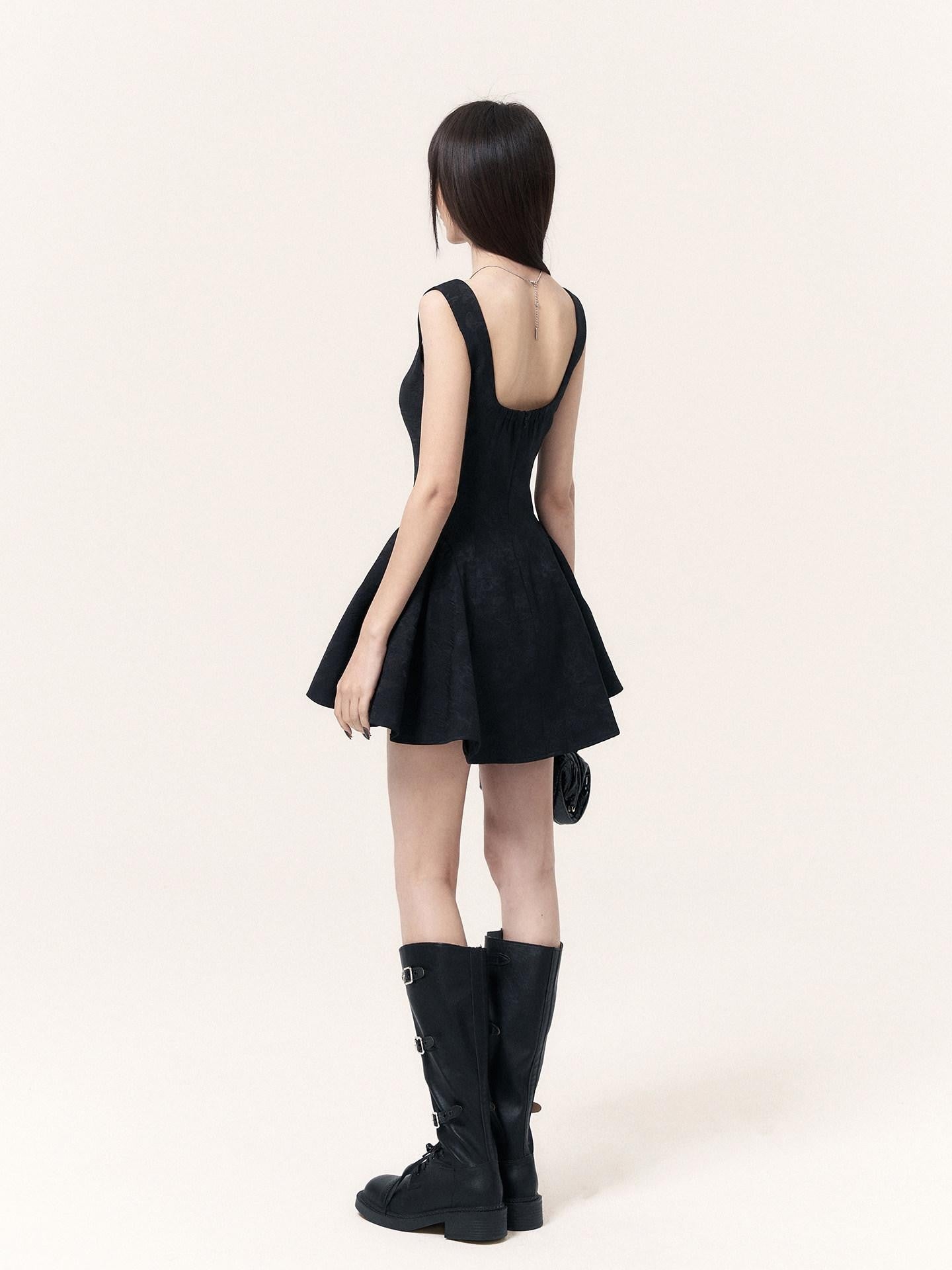 VOCK Mist Butterfly Jacquard Square Neck Women's Polyester Corset Mini Dresses