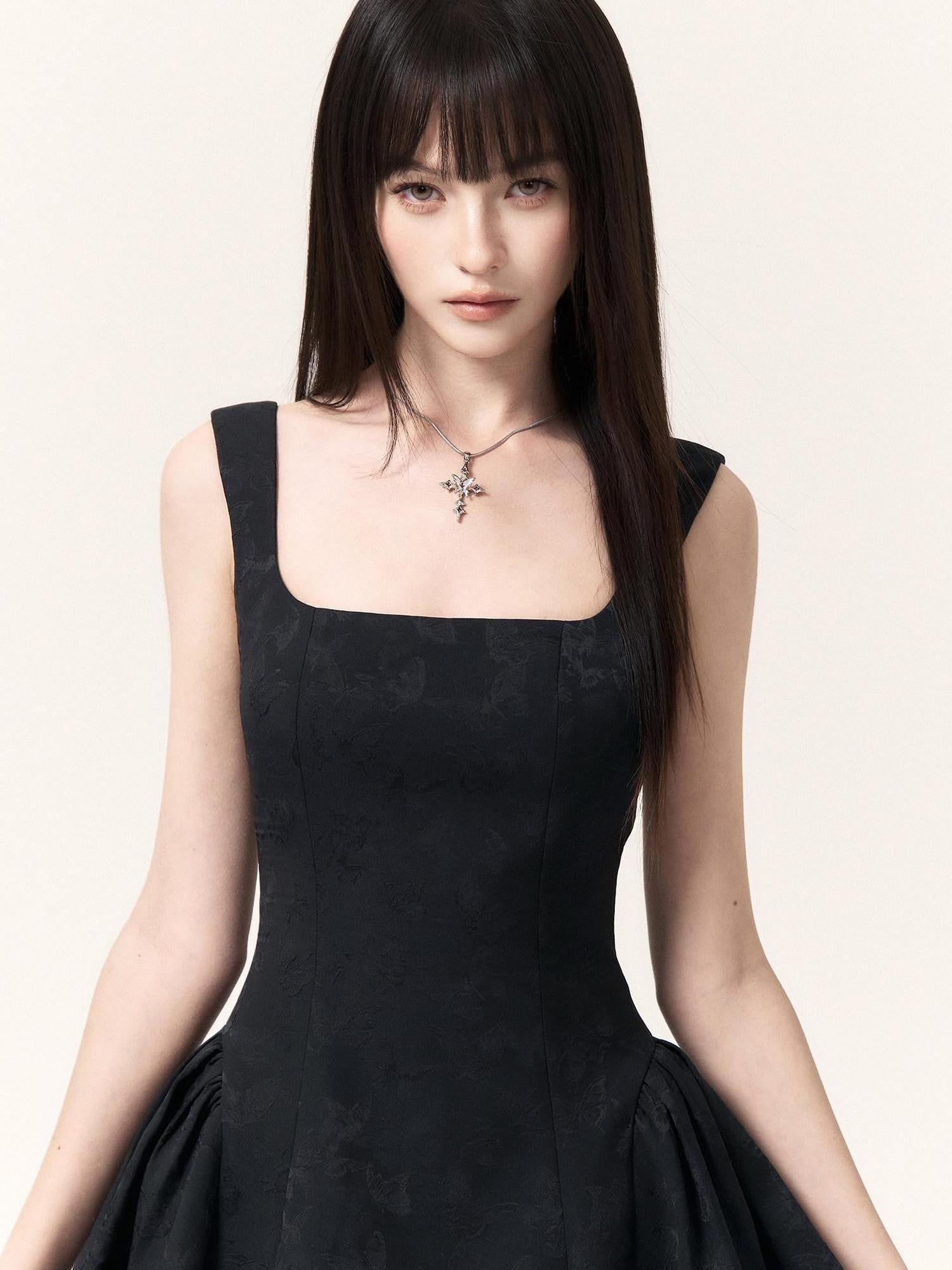 VOCK Mist Butterfly Jacquard Square Neck Women's Polyester Corset Mini Dresses