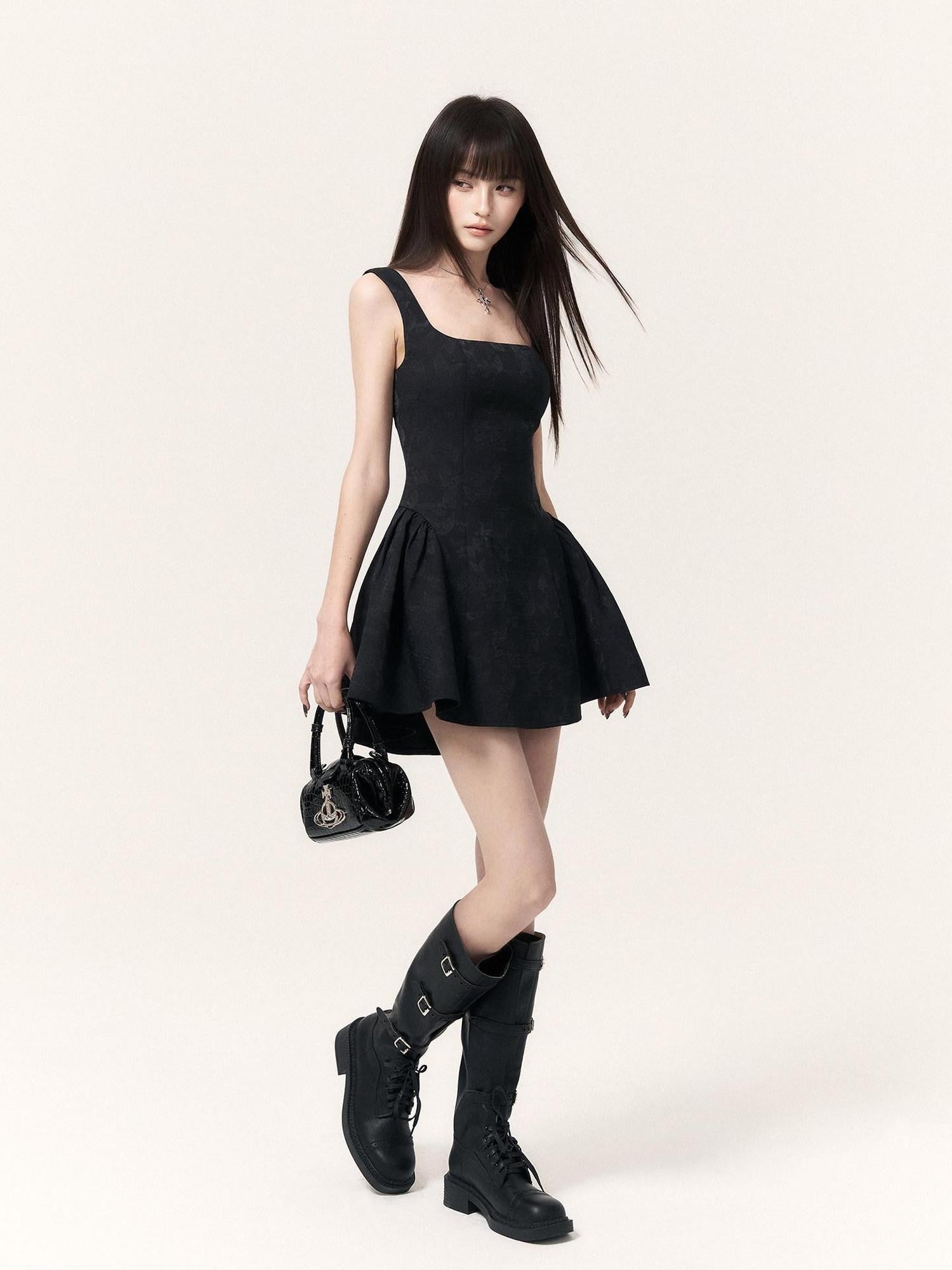 VOCK Mist Butterfly Jacquard Square Neck Women's Polyester Corset Mini Dresses