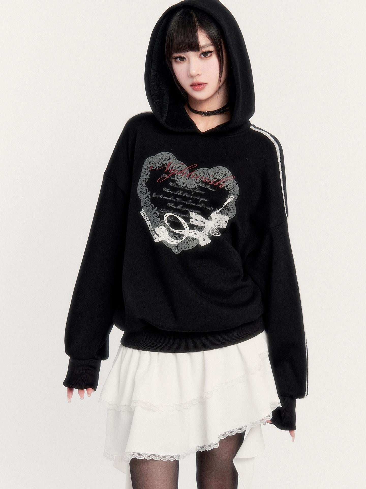 VOCK Oversize Printed Hooded Fleece Lined Women's Polyester Cotton Spandex Sweatshirts