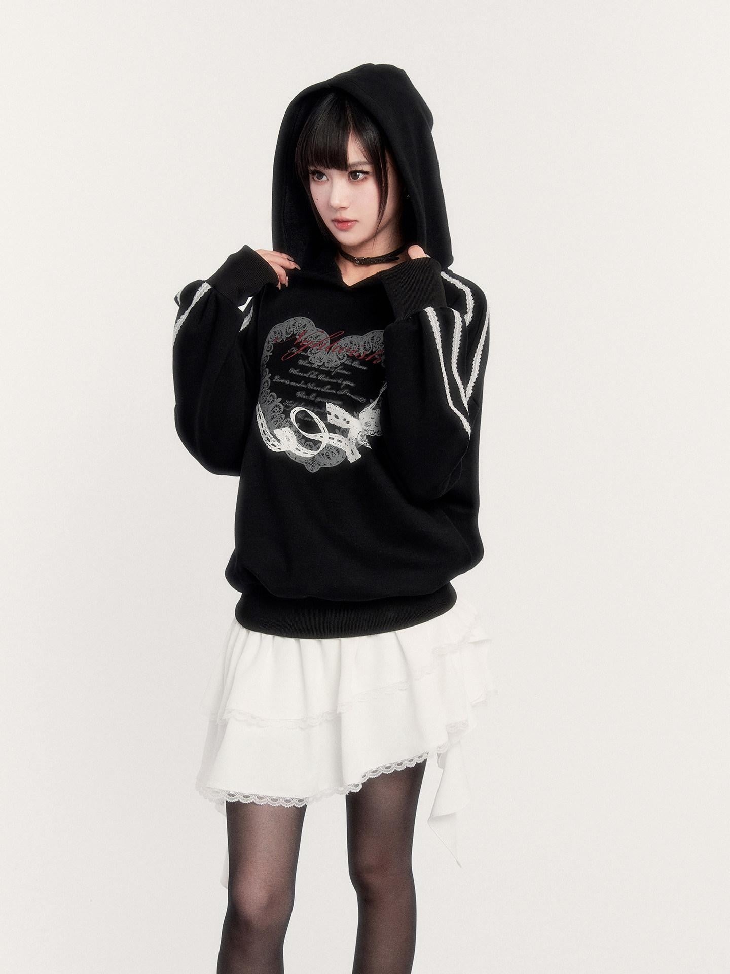 VOCK Oversize Printed Hooded Fleece Lined Women's Polyester Cotton Spandex Sweatshirts