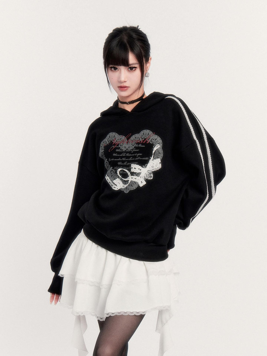 VOCK Oversize Printed Hooded Fleece Lined Women's Polyester Cotton Spandex Sweatshirts