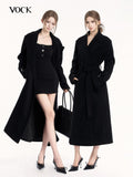 VOCK Padded Shoulder Blazer Collar Pocket 3d Women's Polycotton Long Coats