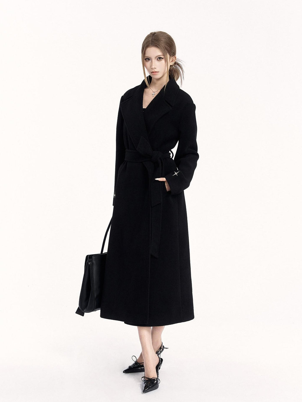 VOCK Padded Shoulder Blazer Collar Pocket 3d Women's Polycotton Long Coats