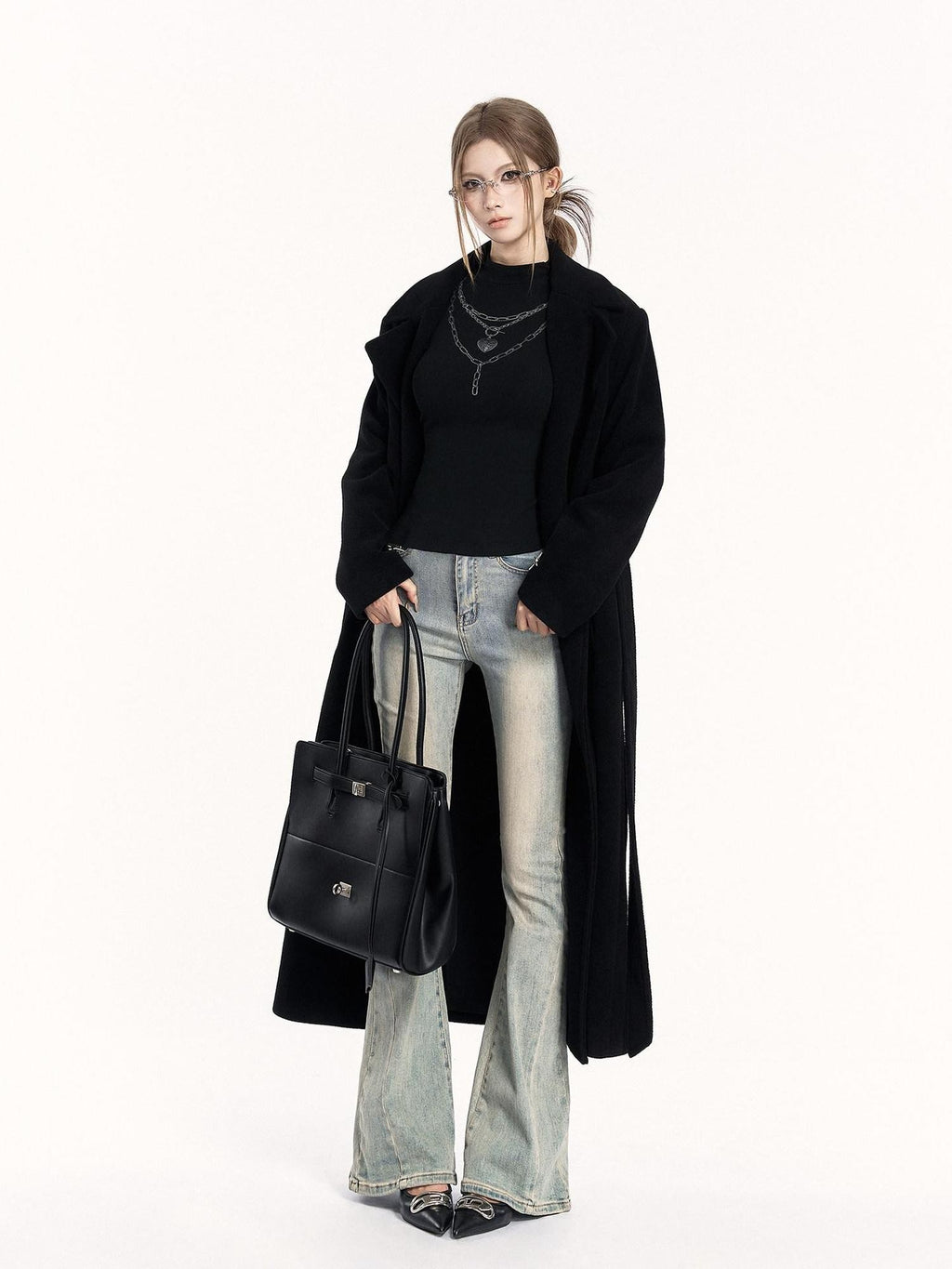 VOCK Padded Shoulder Blazer Collar Pocket 3d Women's Polycotton Long Coats