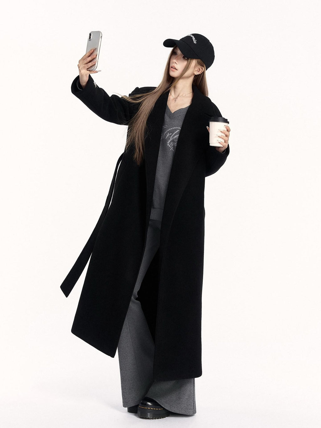 VOCK Padded Shoulder Blazer Collar Pocket 3d Women's Polycotton Long Coats