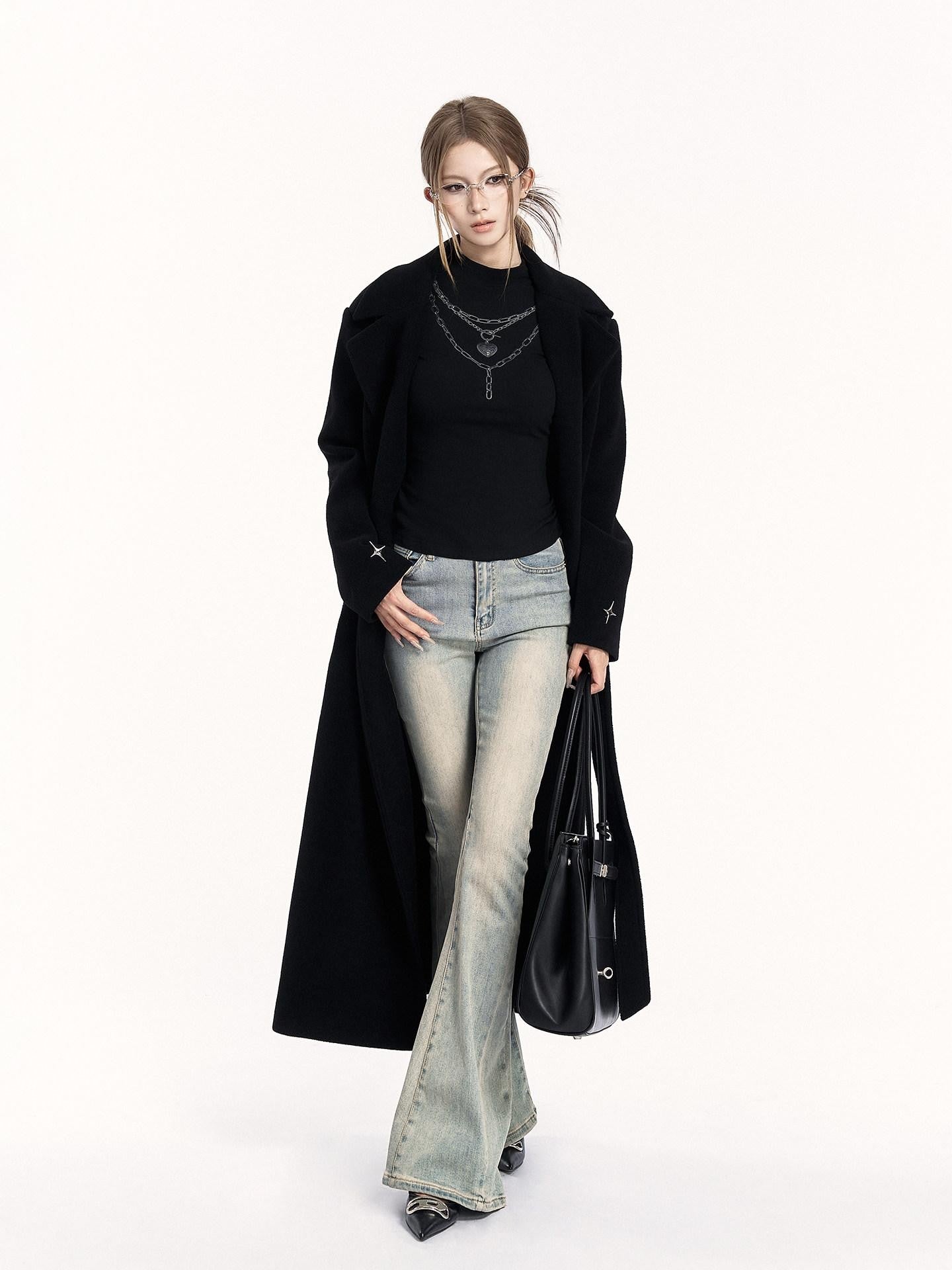 VOCK Padded Shoulder Blazer Collar Pocket 3d Women's Polycotton Long Coats