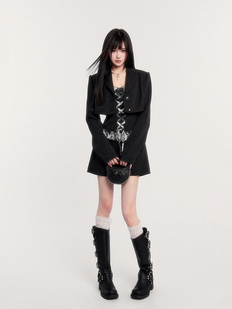 VOCK Patchwork Lace Short Blazer Women's V-neck Slim Cami Slip Mini Dresses