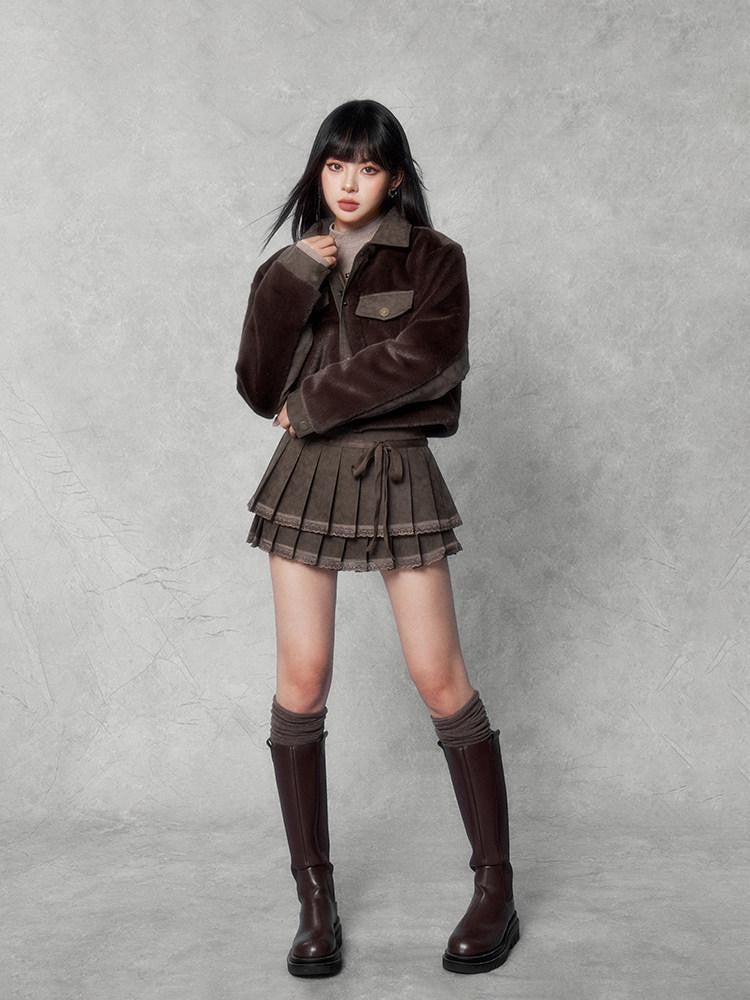 VOCK Patchwork Lapel Short Slim Fit Street Women's Polyester Eco Faux Fur Coats