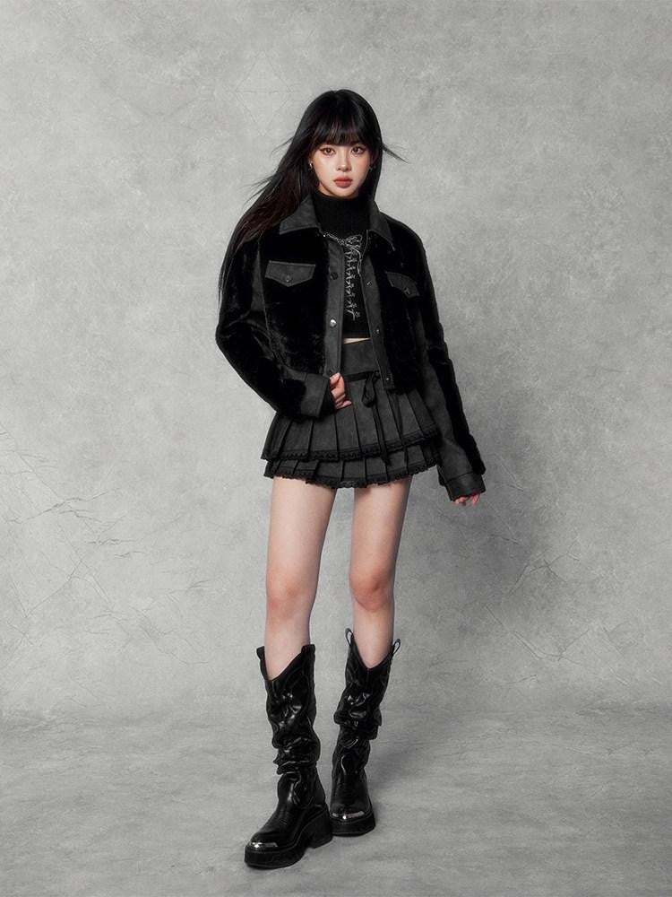 VOCK Patchwork Lapel Short Slim Fit Street Women's Polyester Eco Faux Fur Coats