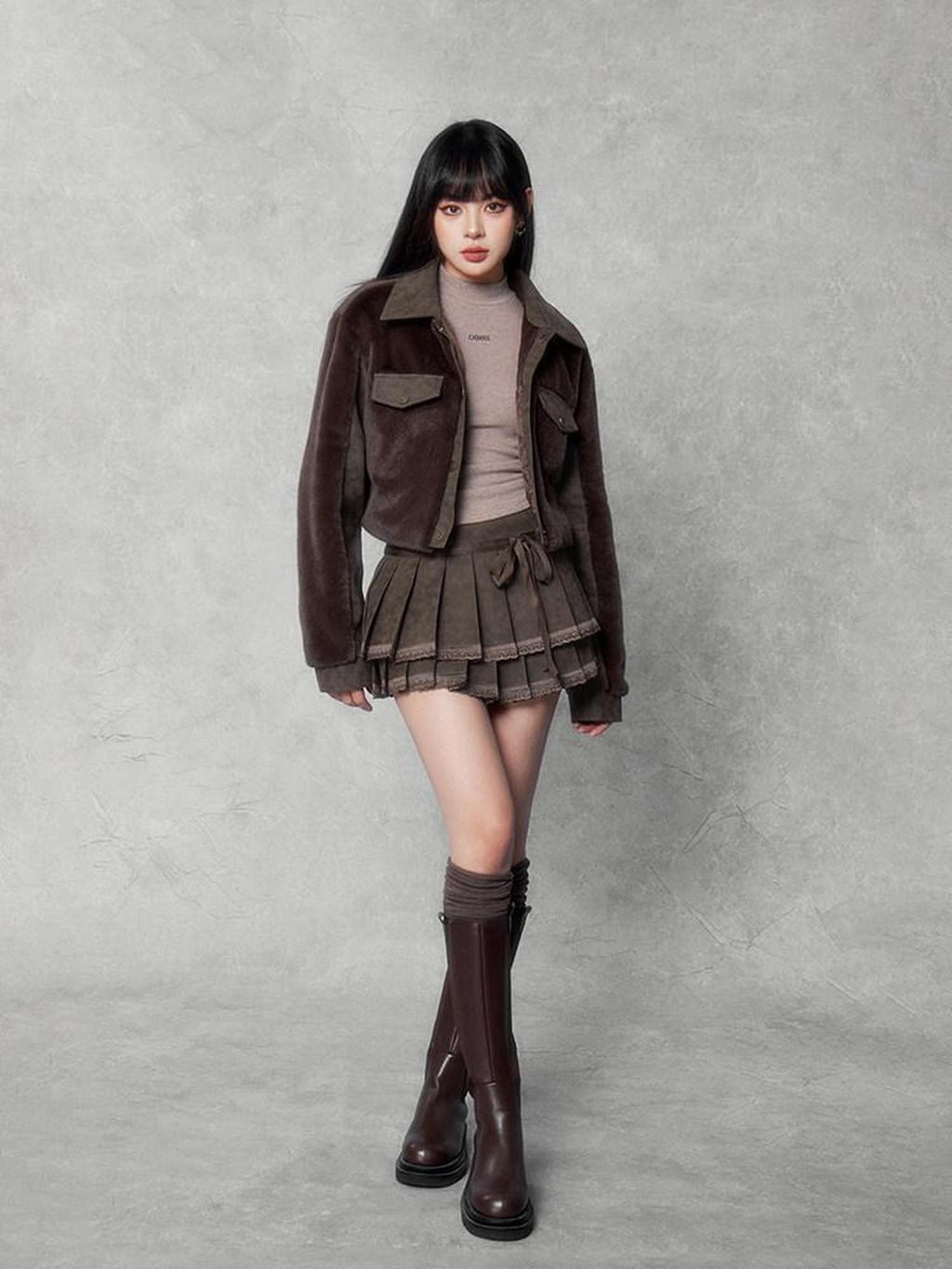 VOCK Patchwork Lapel Short Slim Fit Street Women's Polyester Eco Faux Fur Coats
