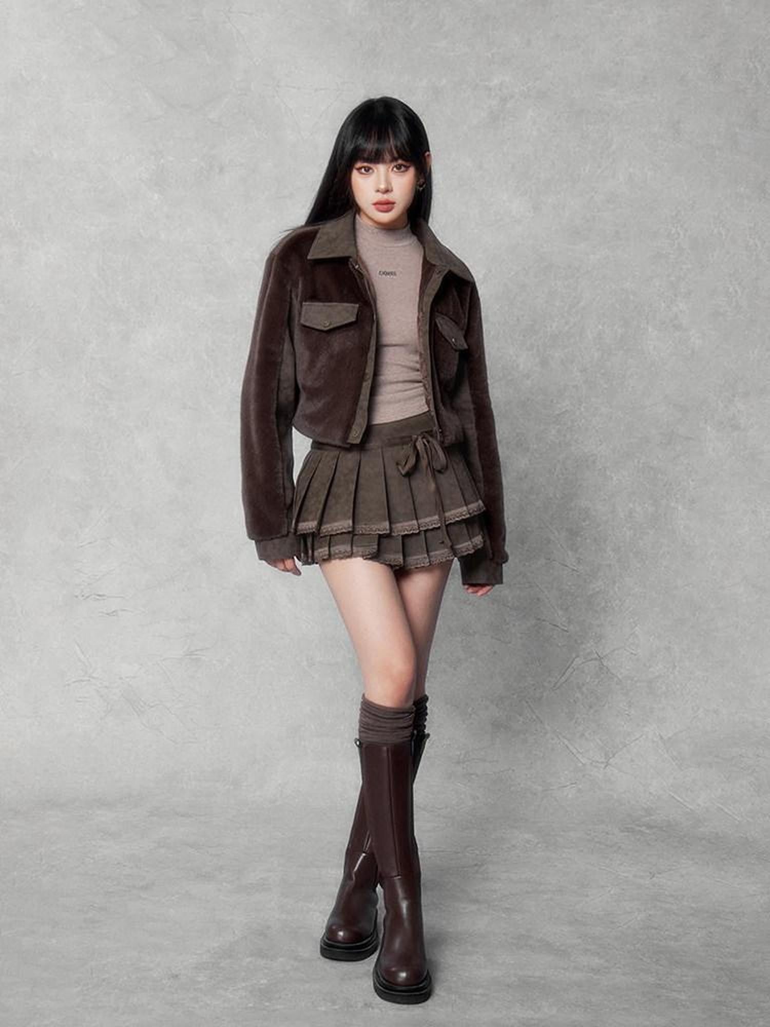 VOCK Patchwork Lapel Short Slim Fit Street Women's Polyester Eco Faux Fur Coats