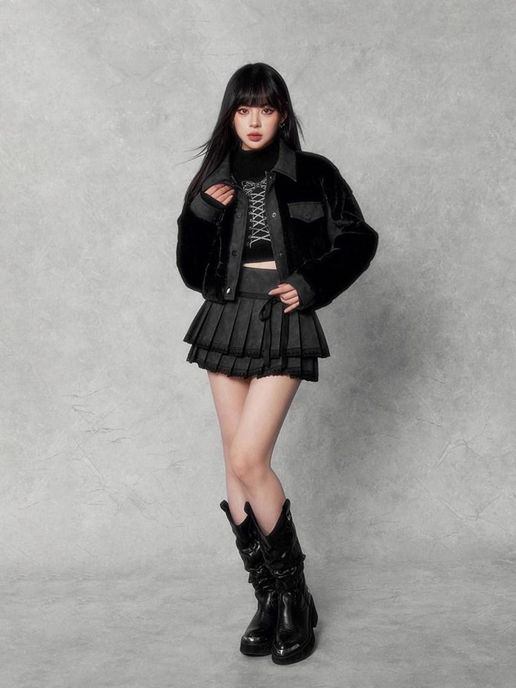 VOCK Patchwork Lapel Short Slim Fit Street Women's Polyester Eco Faux Fur Coats