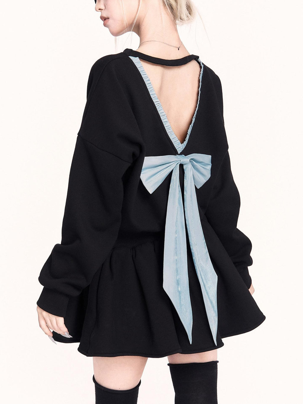 VOCK Petite Sweatshirt Puff Bow A Line Women's Polyester Cotton Casual Mini Dresses
