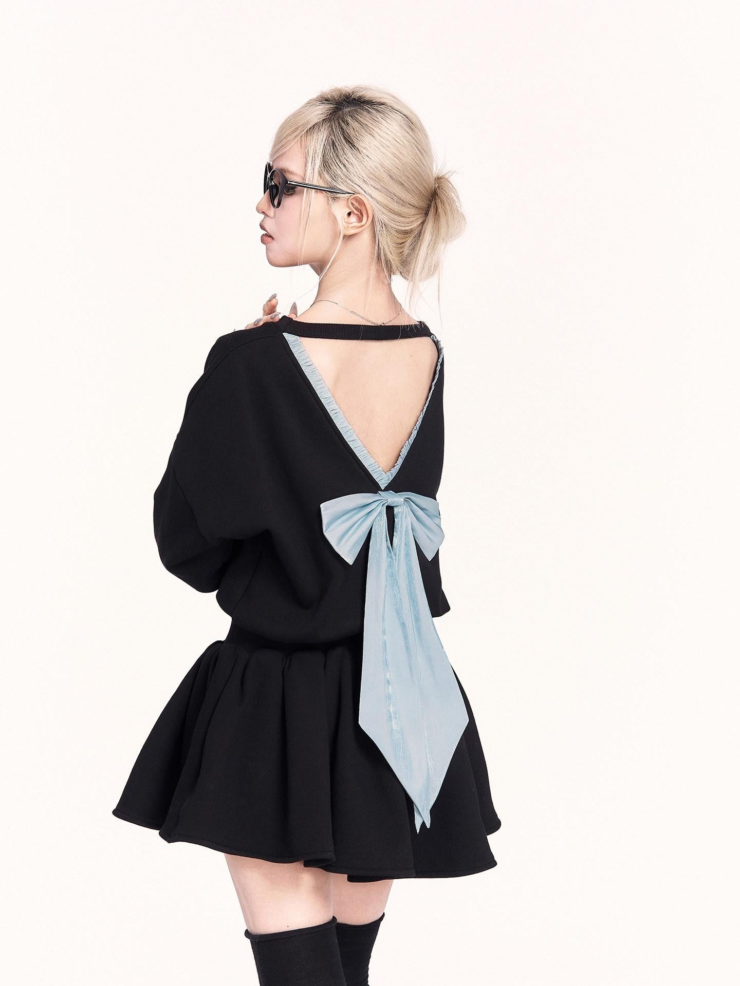 VOCK Petite Sweatshirt Puff Bow A Line Women's Polyester Cotton Casual Mini Dresses