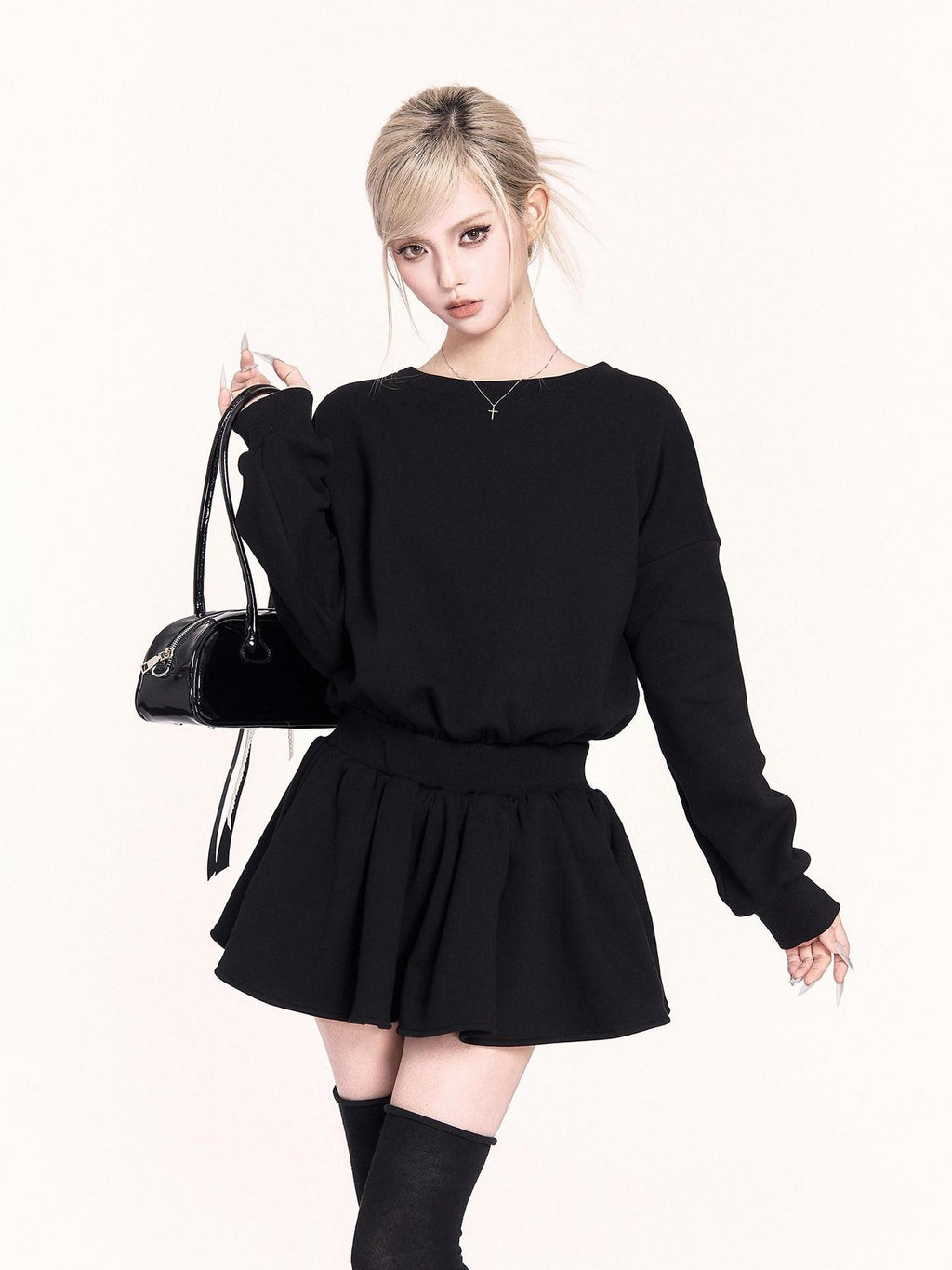VOCK Petite Sweatshirt Puff Bow A Line Women's Polyester Cotton Casual Mini Dresses