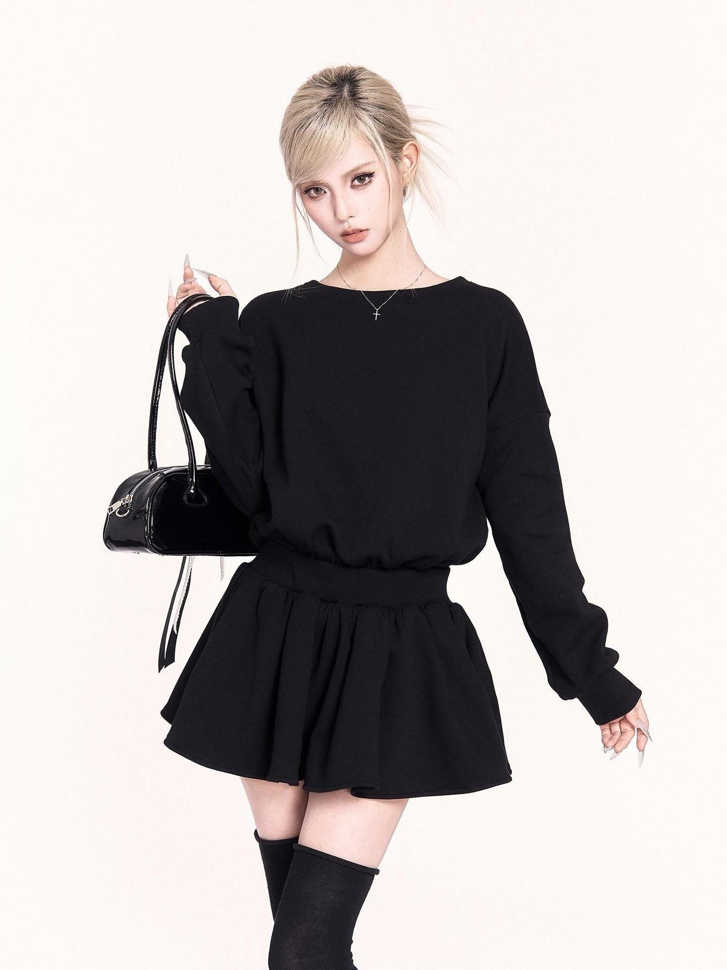 VOCK Petite Sweatshirt Puff Bow A Line Women's Polyester Cotton Casual Mini Dresses