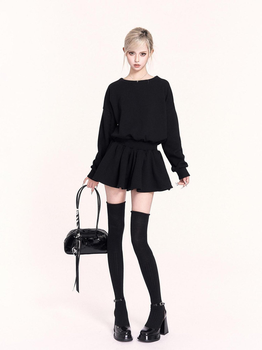 VOCK Petite Sweatshirt Puff Bow A Line Women's Polyester Cotton Casual Mini Dresses