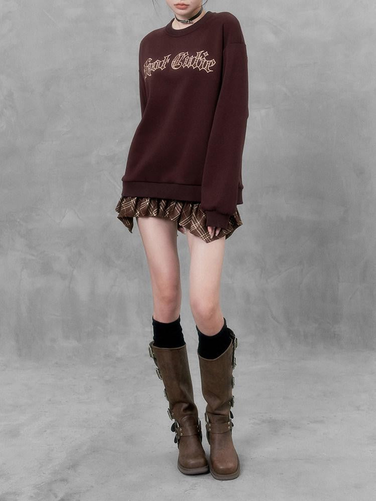 VOCK Plaid Asymmetric Curved Hem A Line Women's High Waist Mini Skirts