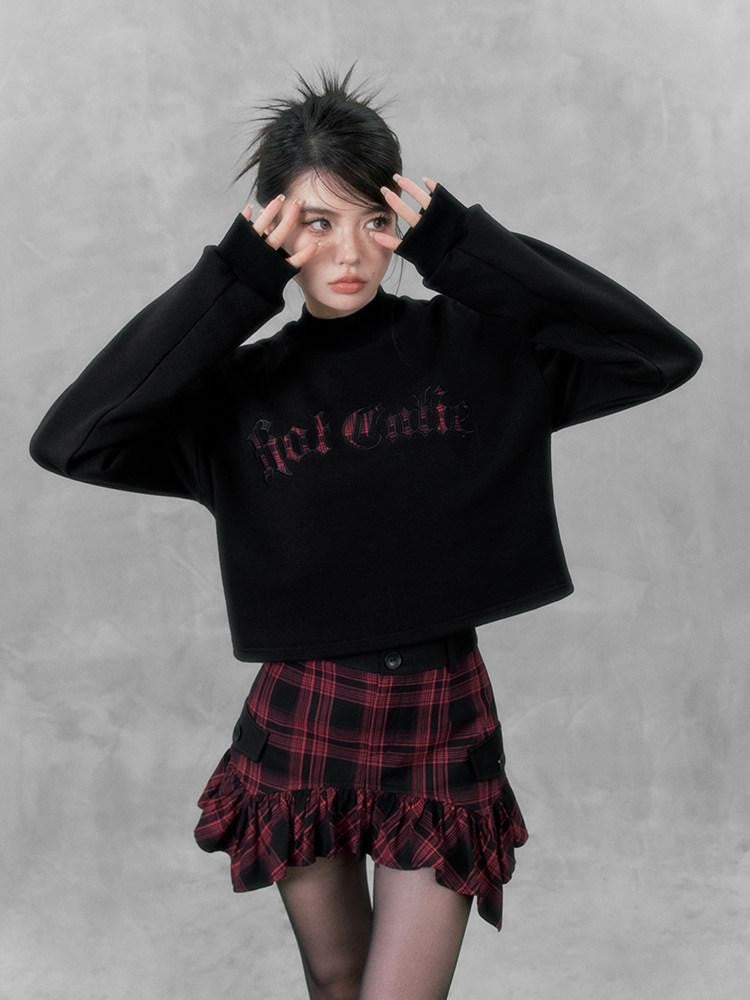 VOCK Plaid Asymmetric Curved Hem A Line Women's High Waist Mini Skirts