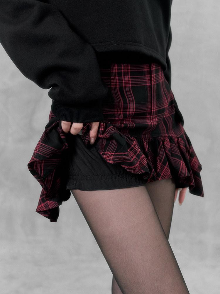 VOCK Plaid Asymmetric Curved Hem A Line Women's High Waist Mini Skirts