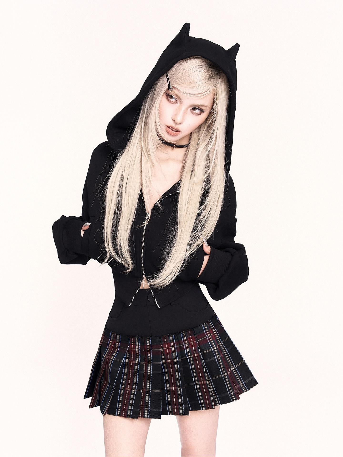 VOCK Plaid Faux Two Piece Pleated High Waist Women's Polyester Mini Skirts