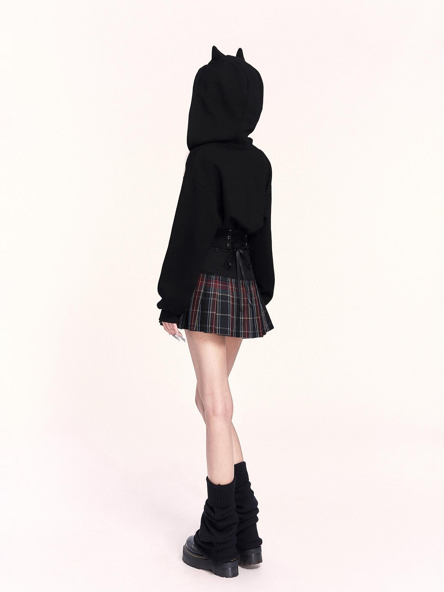 VOCK Plaid Faux Two Piece Pleated High Waist Women's Polyester Mini Skirts