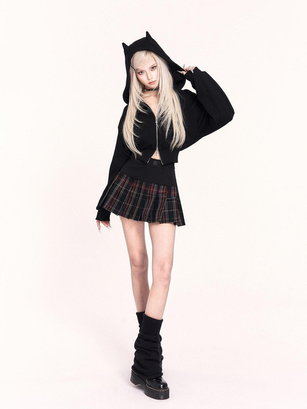 VOCK Plaid Faux Two Piece Pleated High Waist Women's Polyester Mini Skirts