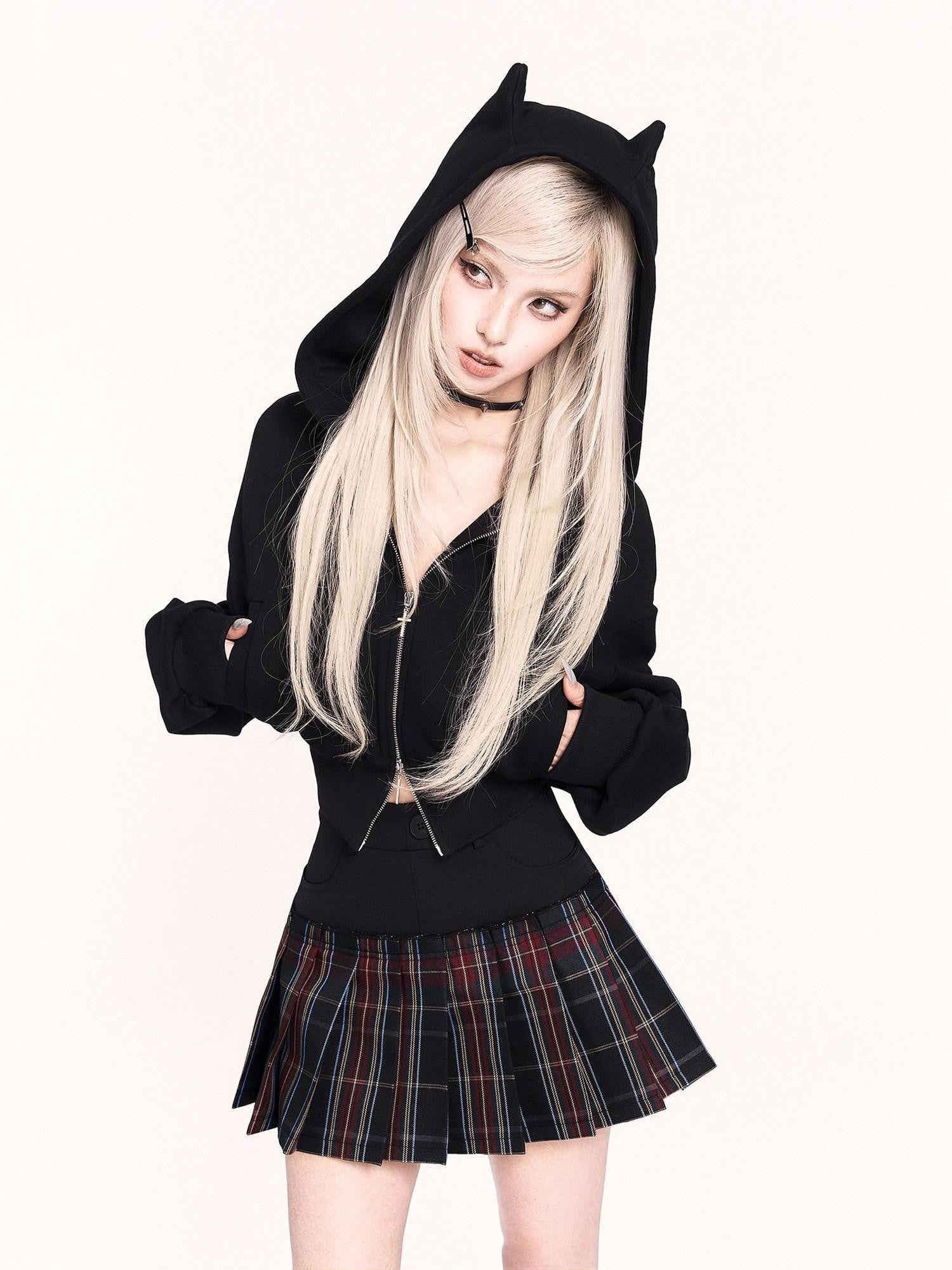 VOCK Plaid Faux Two Piece Pleated High Waist Women's Polyester Mini Skirts