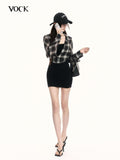 VOCK Plaid Knit Shirt Layered Women's Poly Cotton Bodycon Mini Dresses