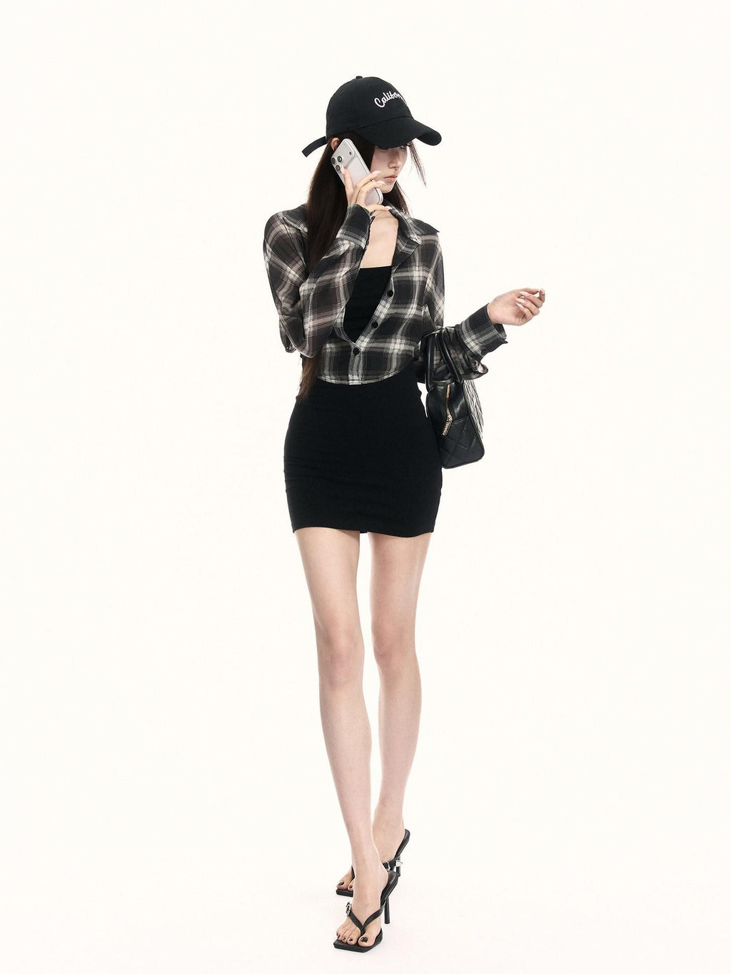 VOCK Plaid Knit Shirt Layered Women's Poly Cotton Bodycon Mini Dresses