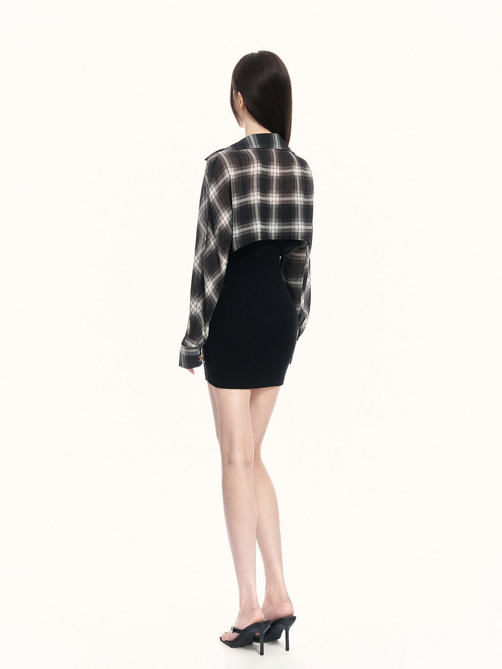 VOCK Plaid Knit Shirt Layered Women's Poly Cotton Bodycon Mini Dresses
