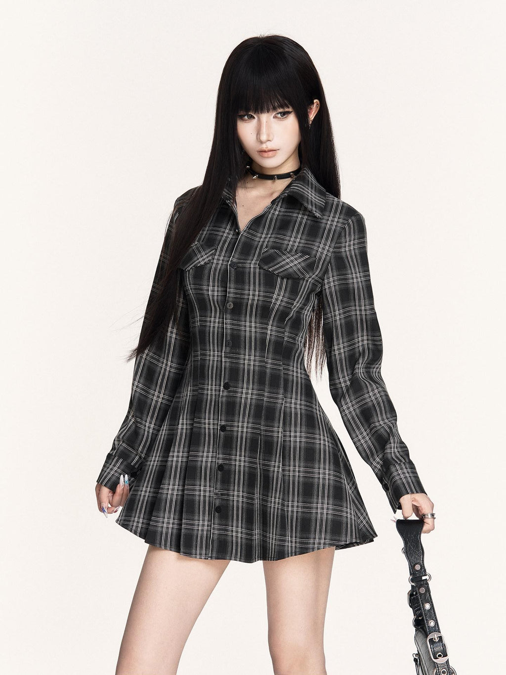 VOCK Plaid Lace Up Embroidered Backless Women's Poly Cotton Casual Mini Dresses